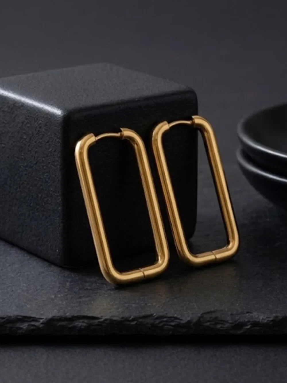 Rectangle Hoop Earrings 18K Gold Plated 316L SS Clean Girl Quiet Luxury 1.55